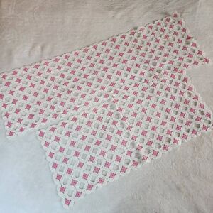 Vintage Handmade Set Of 2 Crocheted Pink and White Table Runners